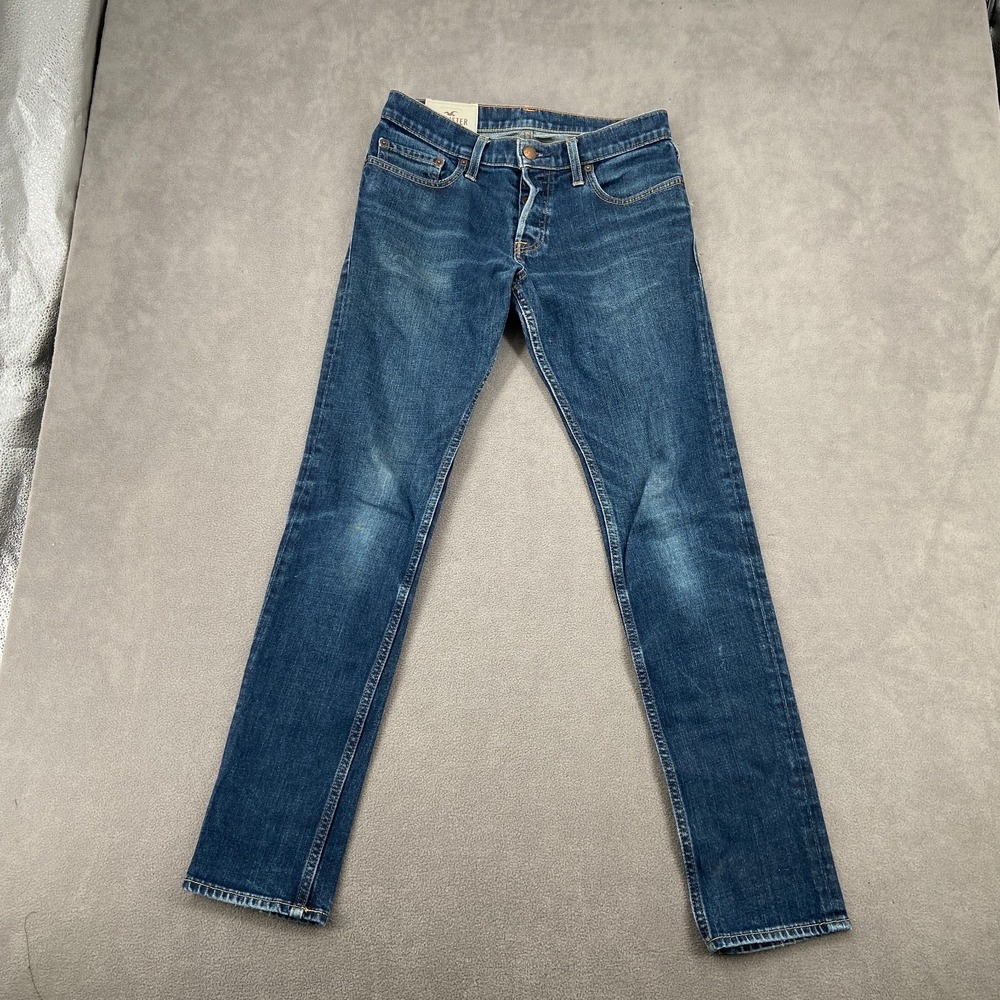 Hollister Super Skinny Jeans Womens 30x32 Blue Whiskered Denim Cotton Dark Wash